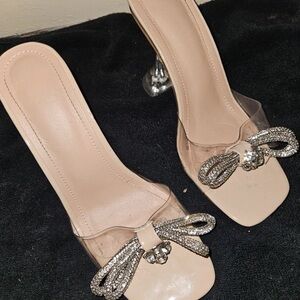SHEIN Nude Heels with Sparkling Bow